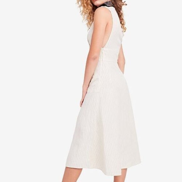Free People Size XS Pretty Daze Striped Linen-Blend Sleeveless Midi‎ Dress Ivory - Picture 3 of 8